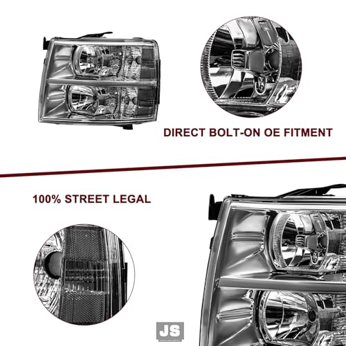 Pair Halogen Headlight Assembly for 2007-2013 Chevy Silverado 1500 2500 3500 HD O765081