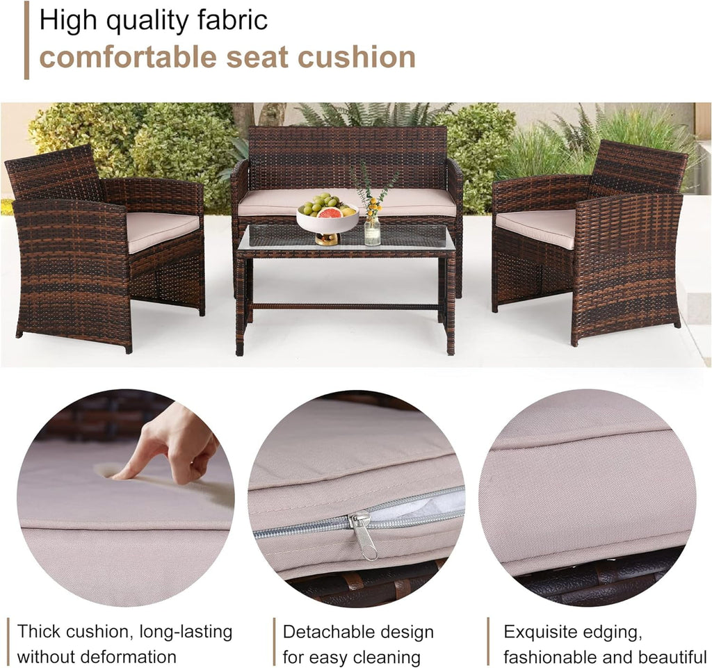 Brown 4 Pieces Wicker Outdoor Patio Furniture Set A1902