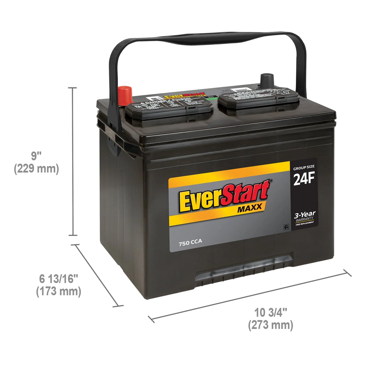Lead Acid Automotive Battery, Group Size 24F 12 Volt, 750 CCA U429614