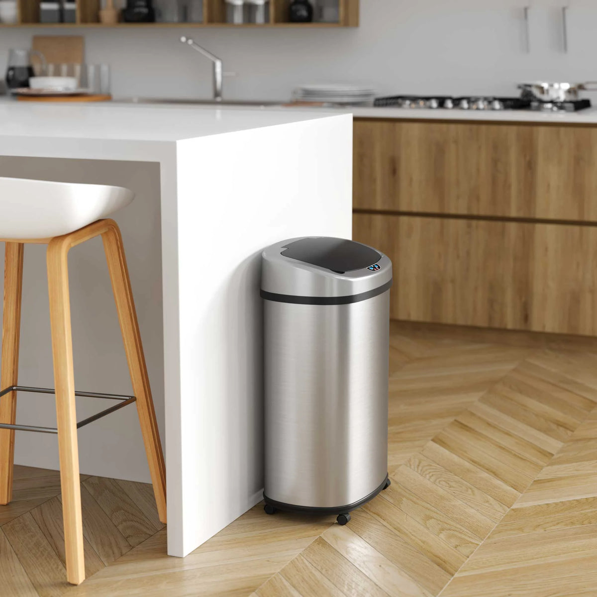13 Gallon Stainless Steel Touchless Trash Can with Odor Filter and Wheels H1974