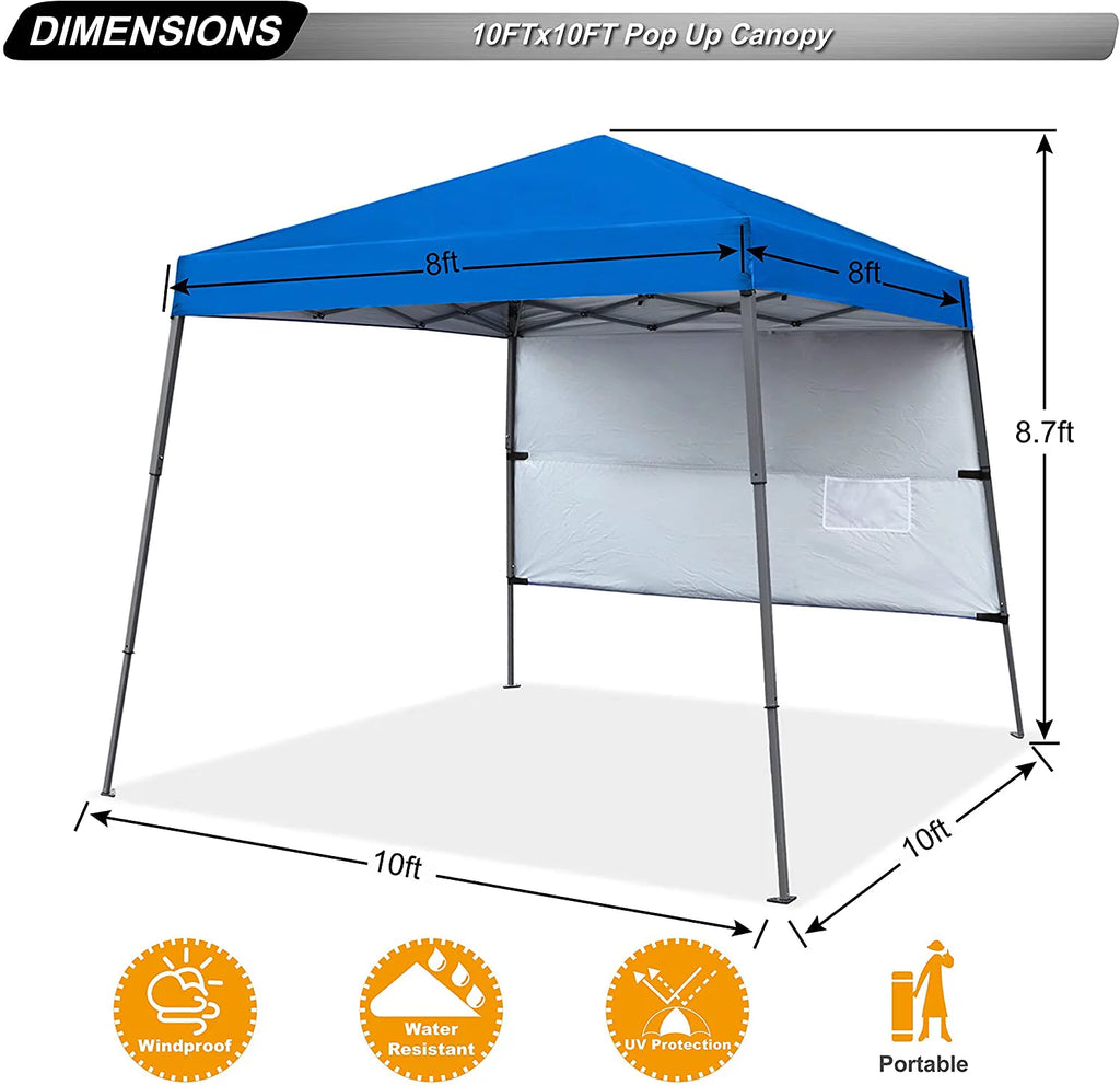 10ft x 10ft Pop Up Canopy Tent with Sidewall, Blue K357578
