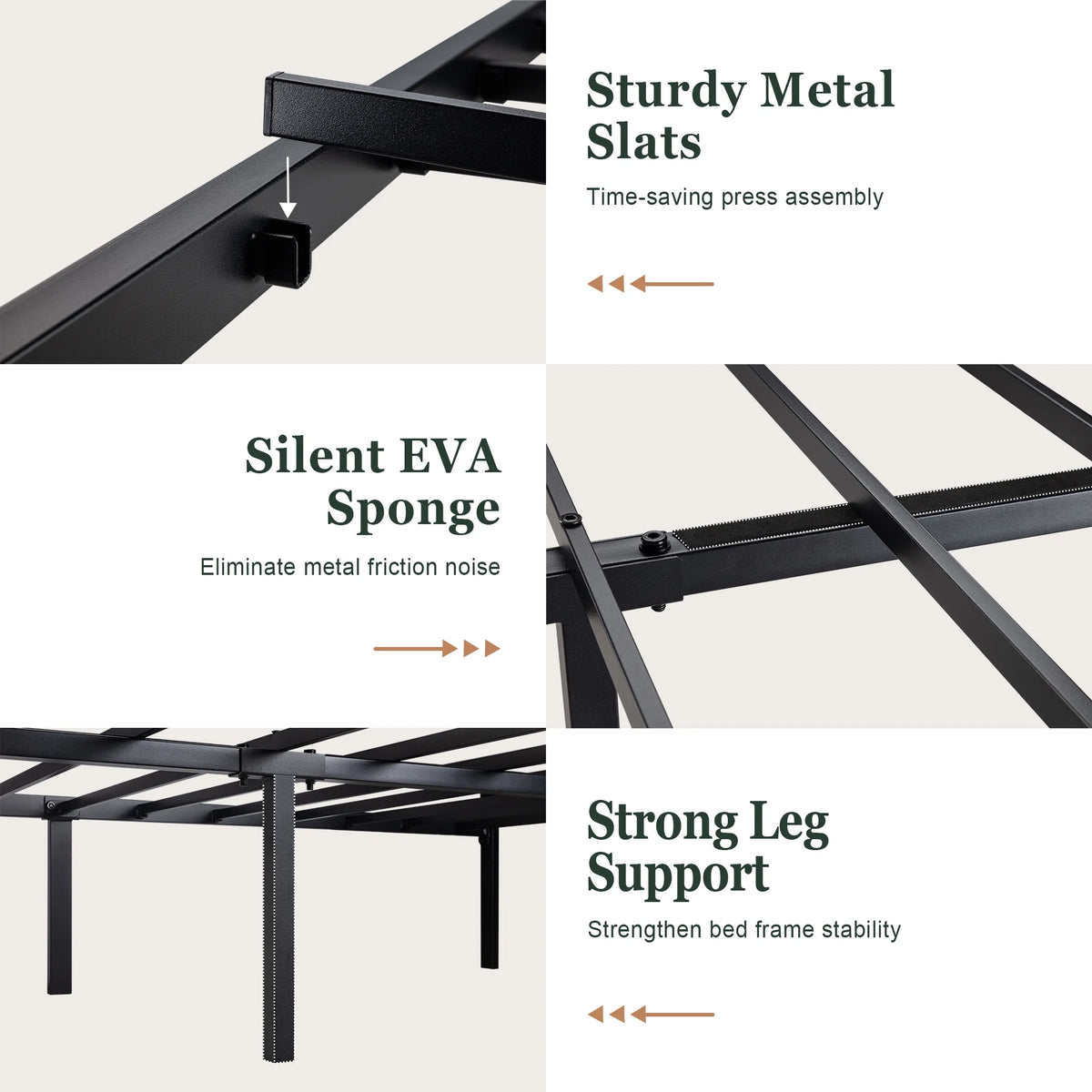 Black Queen Size Metal Platform Bed Frame with Headboard X966