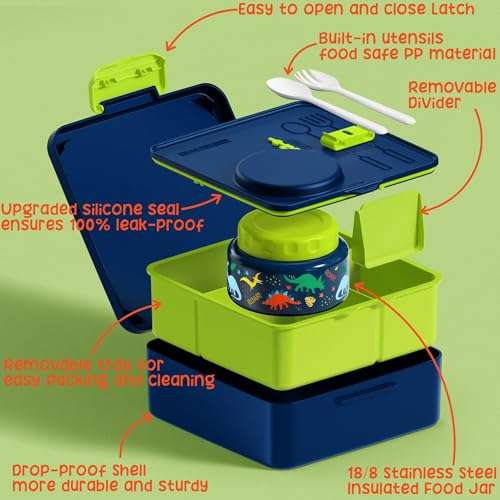 Kids Bento Lunch Box with Thermos, 8.5 OZ Insulated Food Jar, Lunch Bag, Water Bottle L86334