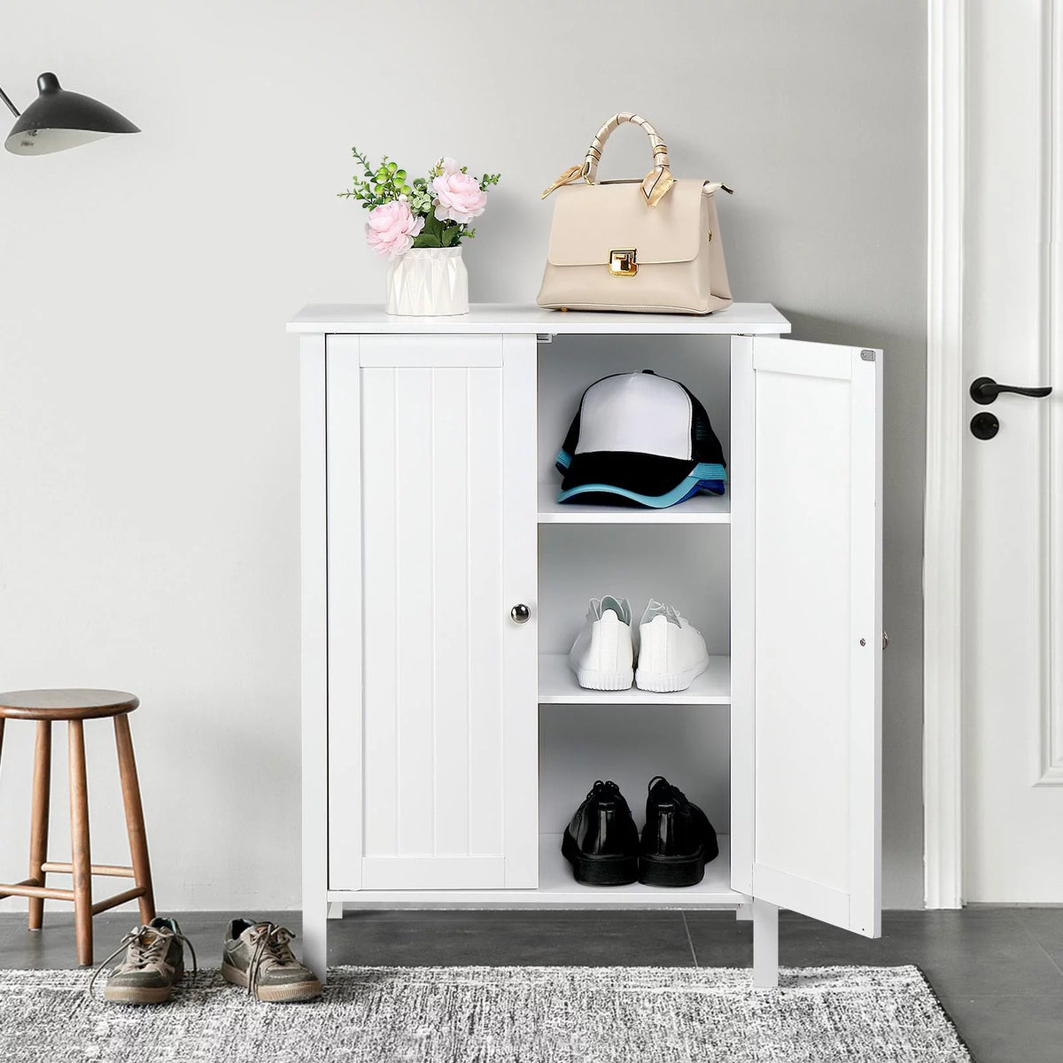 White Free Standing Wooden Shoe Storage Cabinet M6339