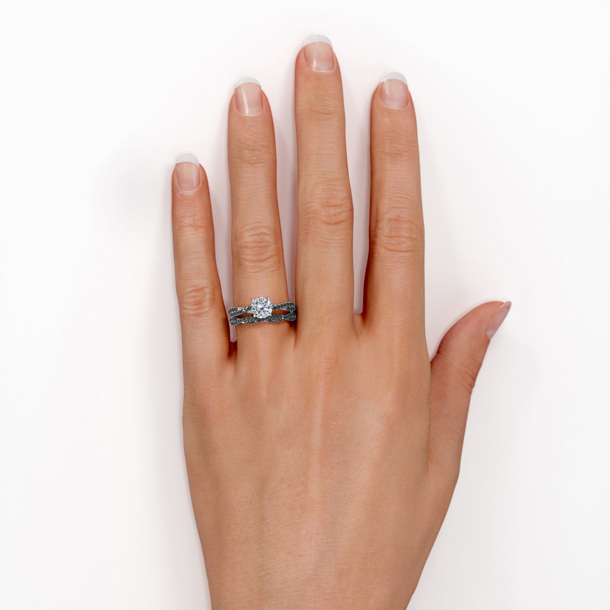 18K White Gold Plating over Silver Basket Cathedral Bridal Ring Set L65273