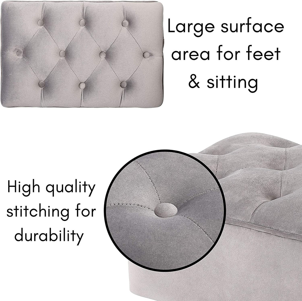 Grey Velvet Ottoman Foot Stool with Steel Legs H451179