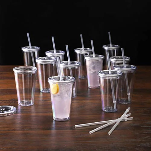16 oz Double Wall Tumbler 12-Pack with Lid & Straw V40663