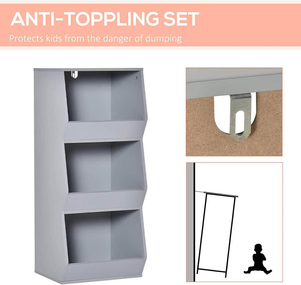 Grey 3 Cubby Kids Storage Cabinet B5010