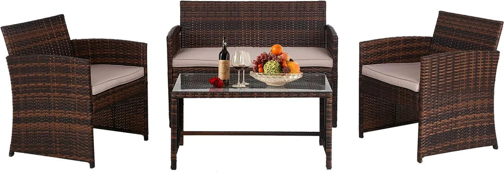 Brown 4 Pieces Wicker Outdoor Patio Furniture Set A1902