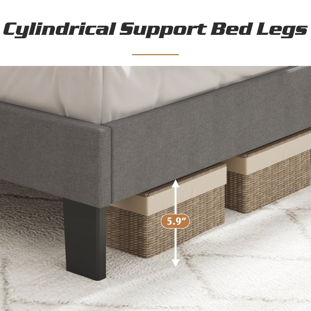 Queen Size Upholstered Bed Frame with Adjustable Headboard Q944