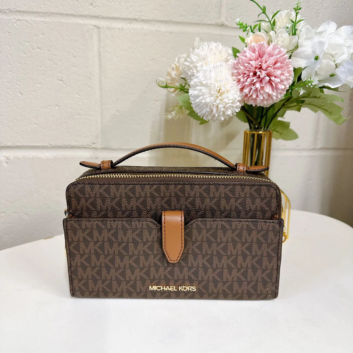 Brown Medium Double Zip Phone Crossbody Z209955