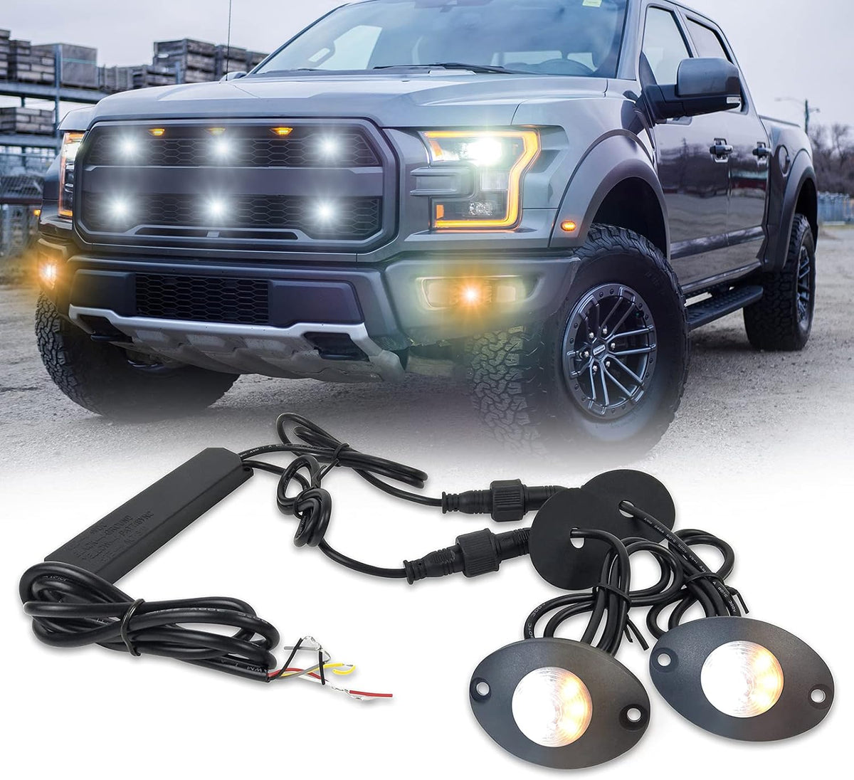 Emergency Strobe Lights Flashing Signal Light Bulb for Grille Headlight Taillight Surface Mount (All White) B673506
