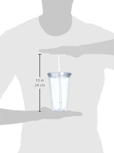 16 oz Double Wall Tumbler 12-Pack with Lid & Straw V40663