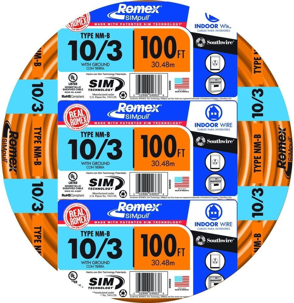 100' 10/3 with Ground Indoor Electrical Wire NM-B Orange W473