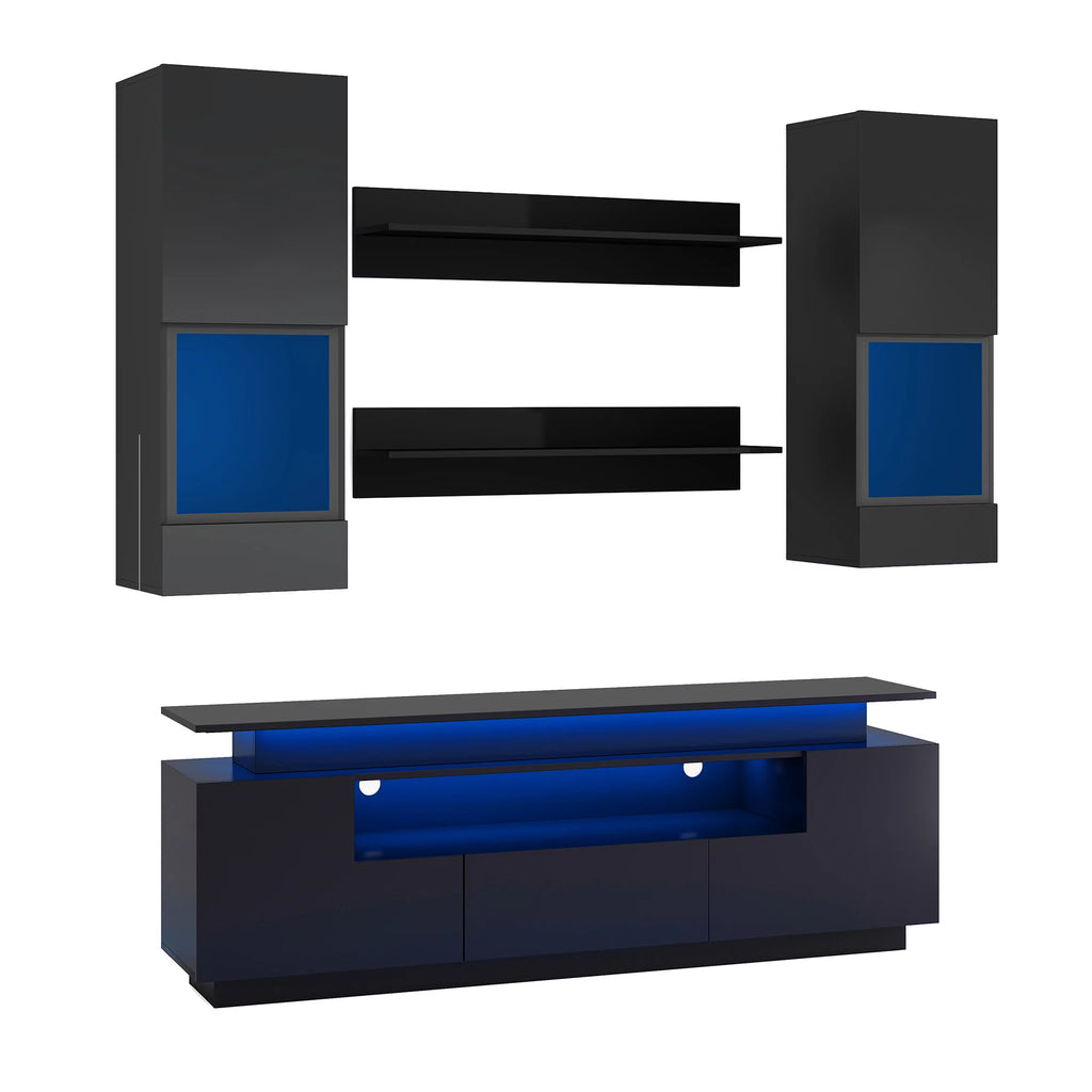Black 5 Pieces Wall Mounted TV Stand with LED Light Strips E395
