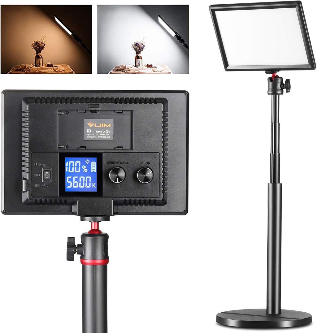 LED Key Light Desktop, Dimmable Bi-Color LED Video Light with LCD Screen and 28 Extend Stand, 3200-5600K CRI>95 F5115