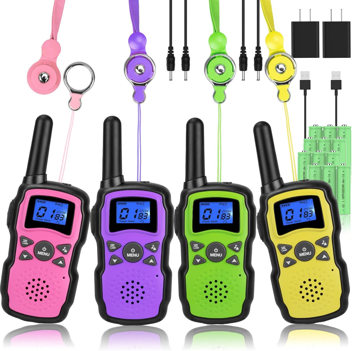 Rechargeable 4 Pack 2 Way Radio Walkie Talkies with 2 USB Chargers 12000mAh Battery Z5466