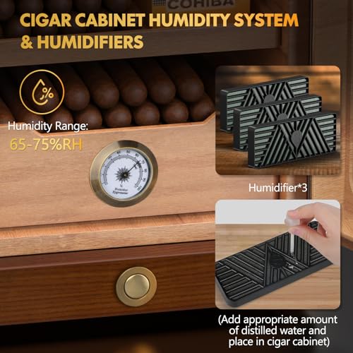 Black Cigar Humidor with Spanish Cedar Wood Shelves, Hygrometer and 3 Humidifiers L782736