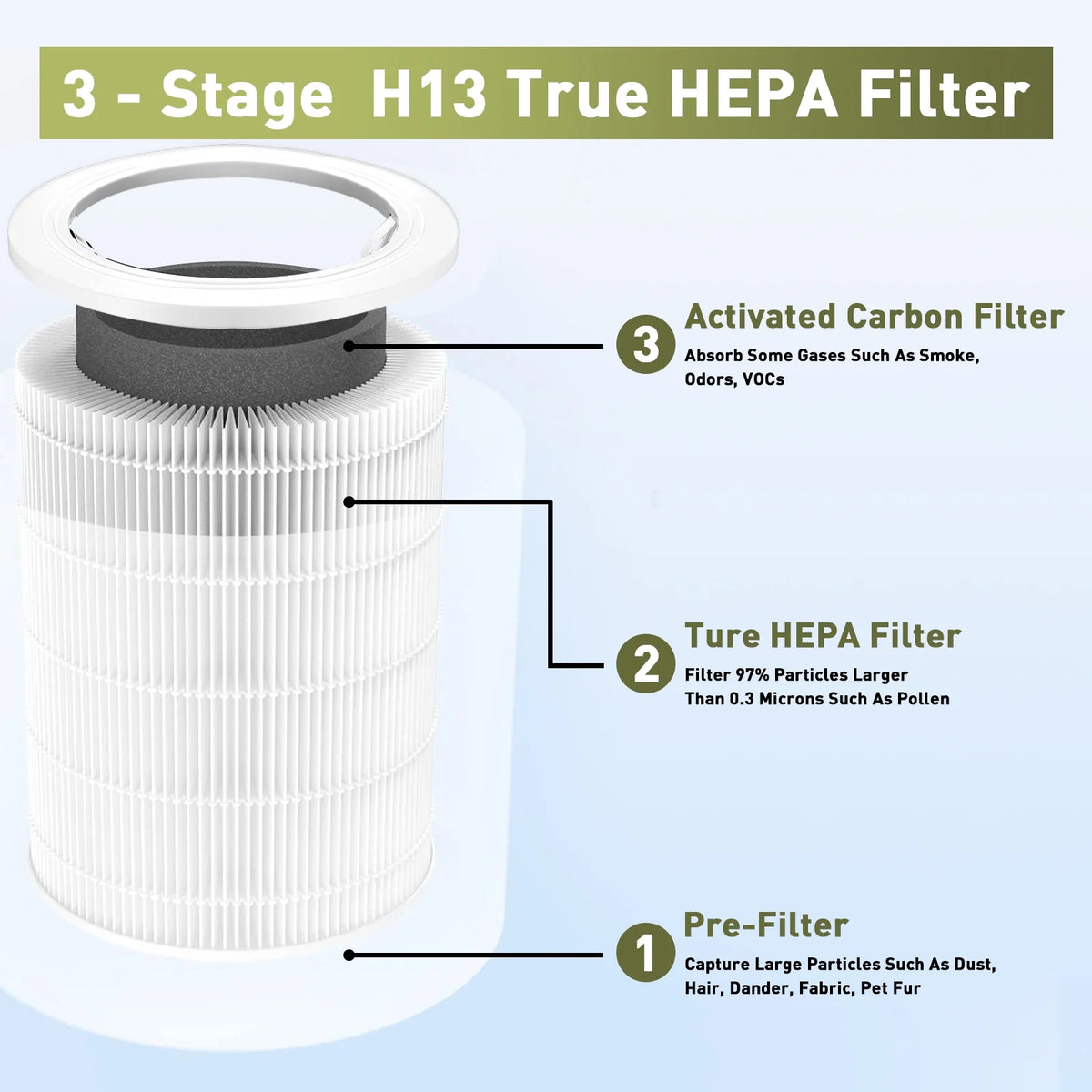 1 Pack H13 True HEPA Activated Carbon Replacement Filter F166