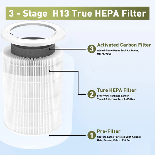 1 Pack H13 True HEPA Activated Carbon Replacement Filter F166