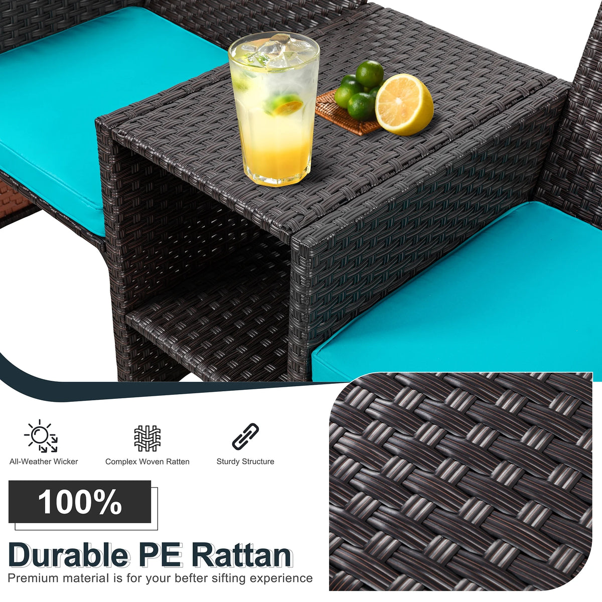 Outdoor Wicker Rattan Loveseat with Cushion Q564
