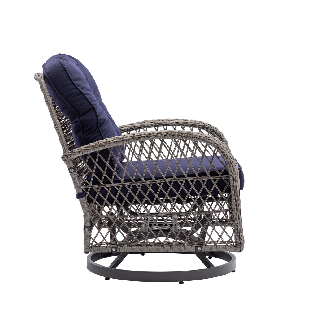 Navy Blue 3 Pc Outdoor Swivel Rocker Patio Chairs F786329