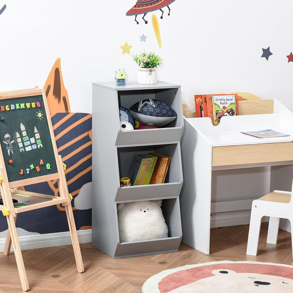 Grey 3 Cubby Kids Storage Cabinet B5010