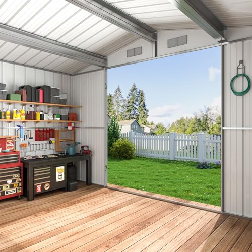 10x8 FT Metal Outdoor Storage Shed with Lockable Doors, Grey K71946