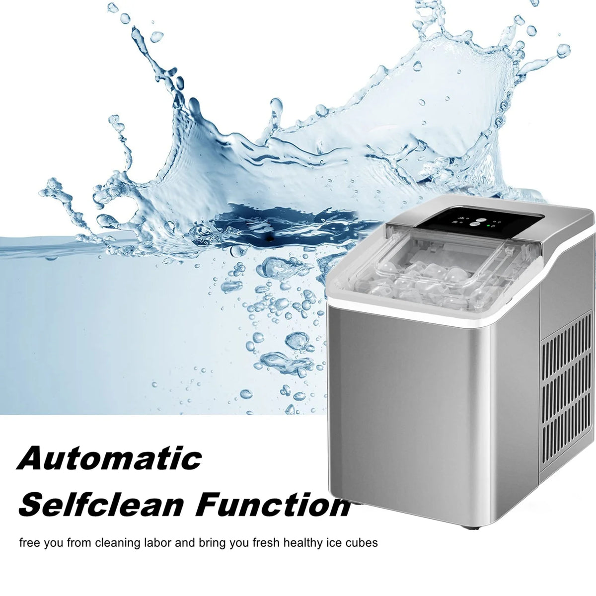 2 Ice Size Ice Maker Machine Countertop, 28 lbs in 24 Hrs, 9 Cubes Ready in 5 Mins, Self-clean, 2 L, Silver H191