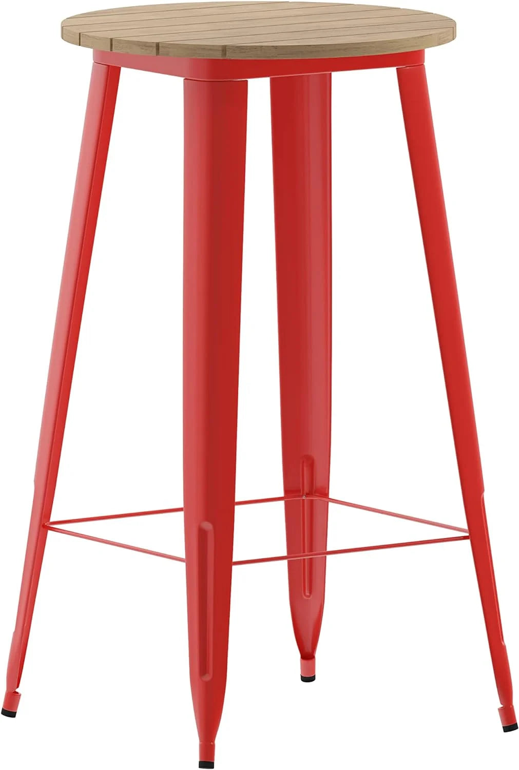 Indoor/Outdoor Bar Top Table Brown Resin Top Red Steel Base O45370
