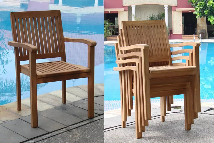 11 Pc Teak Dining Set with 118" Oval Table and 10 Stacking Arm Chairs R8885
