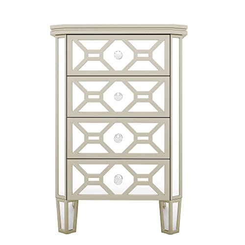 Silver 4-Drawer Chest with Golden Lines and Crystal-Shape Knob Q86495