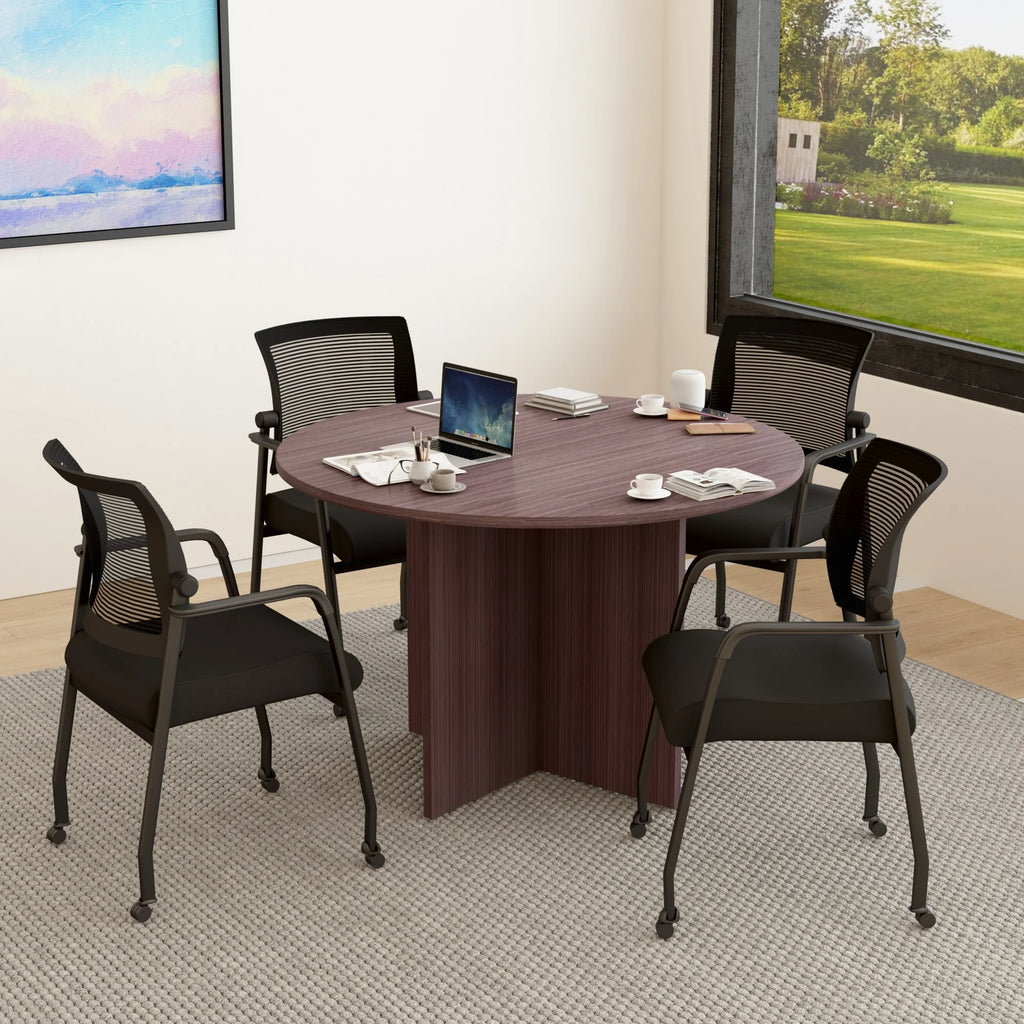 47" Round Table & 4 Mesh Guest Chair with Casters R322764