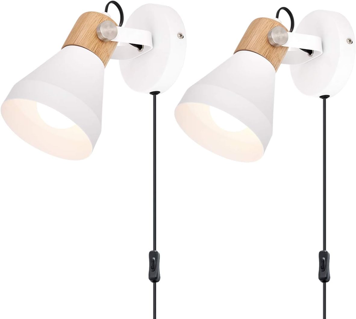Plug in Wall Lamp Set of 2 Adjustable Black Lampshade S32125