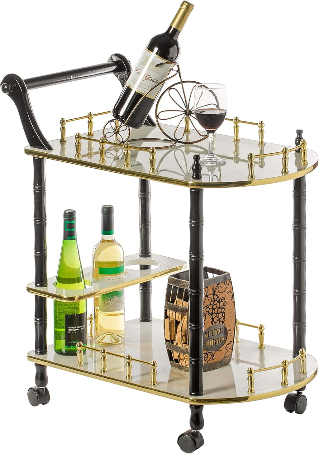 Wood 2 Tier Serving Bar Cart with Rolling Wheels N35119