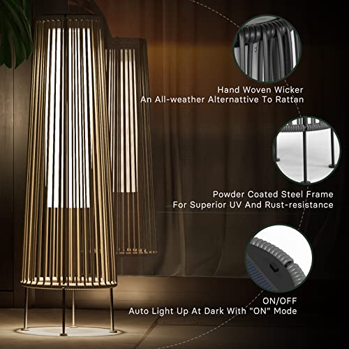 Light Brown Wicker Solar Patio Lamp 2-Pack K308