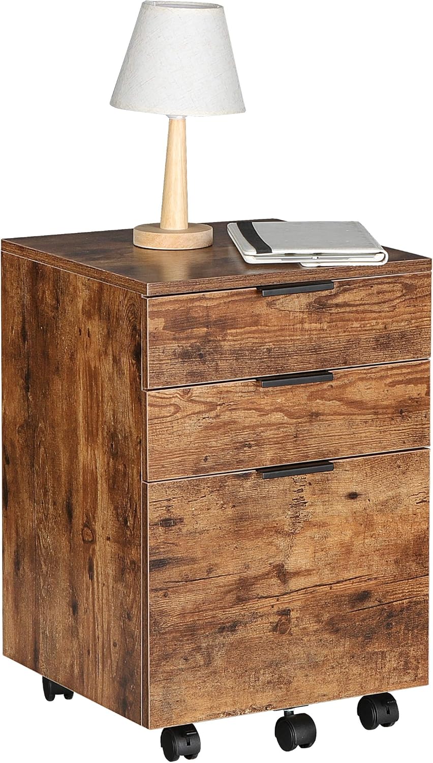 3 Drawer Rolling Wood File Cabinet with Locking Wheels H570