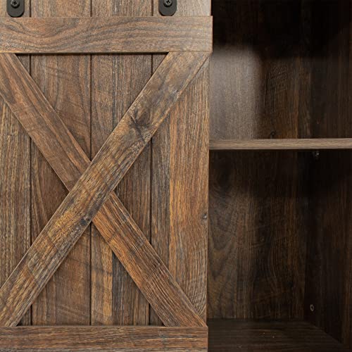 Rustic Natural Wooden TV Stand with Sliding Barn Doors T283083
