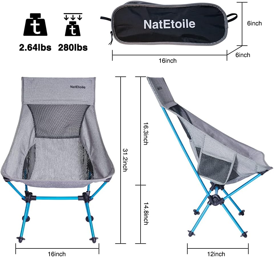 Compact Camping Chair with High Back and Side Pockets I521