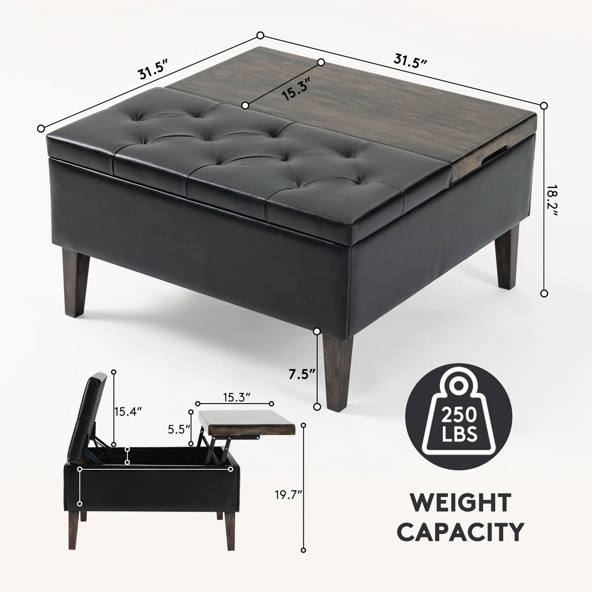 Black Square Storage Ottoman K5768