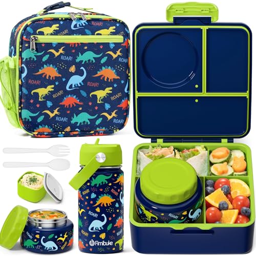 Kids Bento Lunch Box with Thermos, 8.5 OZ Insulated Food Jar, Lunch Bag, Water Bottle L86334
