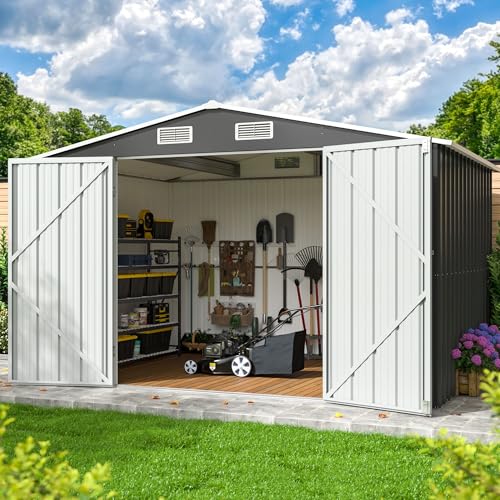 10x8 FT Metal Outdoor Storage Shed with Lockable Doors, Grey K71946