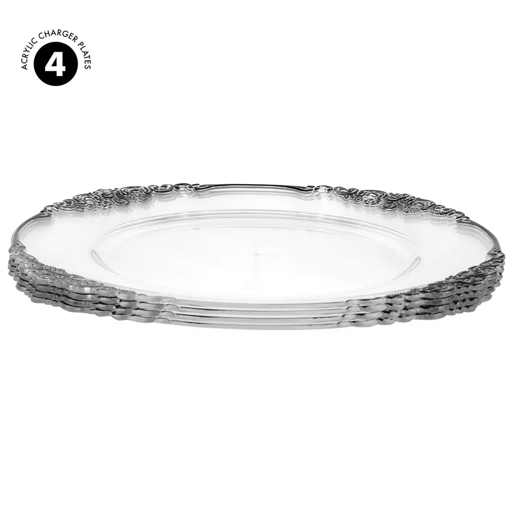 Clear Acrylic Charger Plates with Black Rim Set of 4 M112