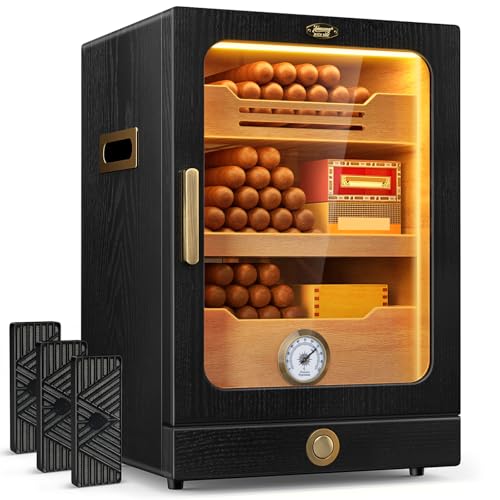 Black Cigar Humidor with Spanish Cedar Wood Shelves, Hygrometer and 3 Humidifiers L782736