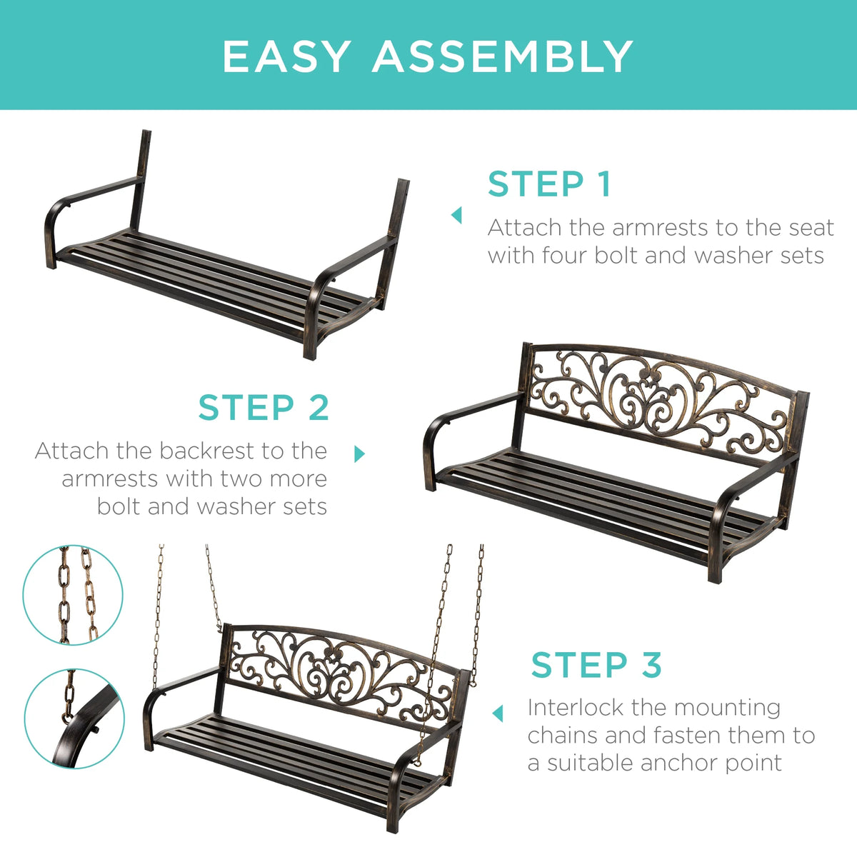 Bronze Metal Outdoor Porch Swing R86605