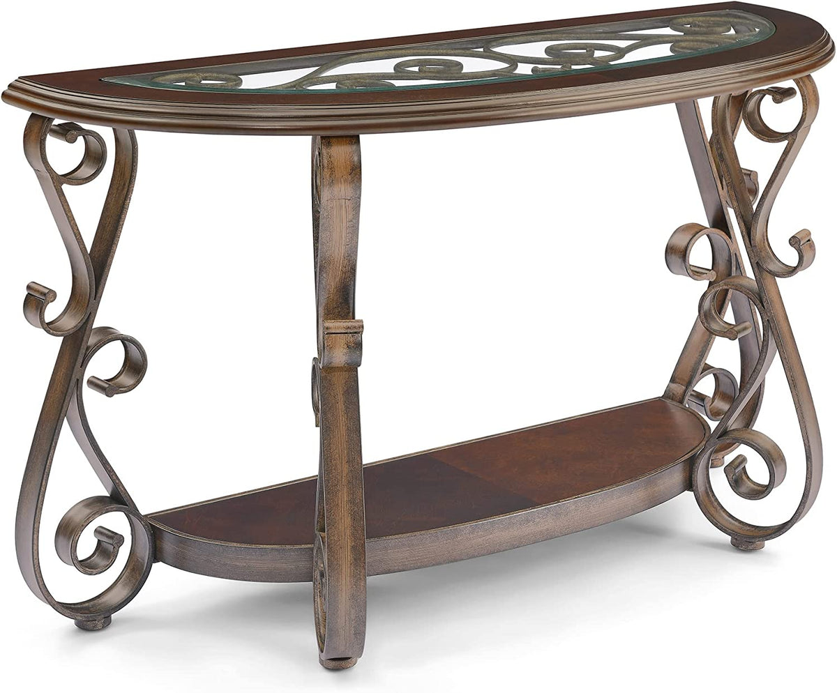 Traditional Half Sofa Table with Beveled Glass Top and Scrollwork Metal Legs C784246
