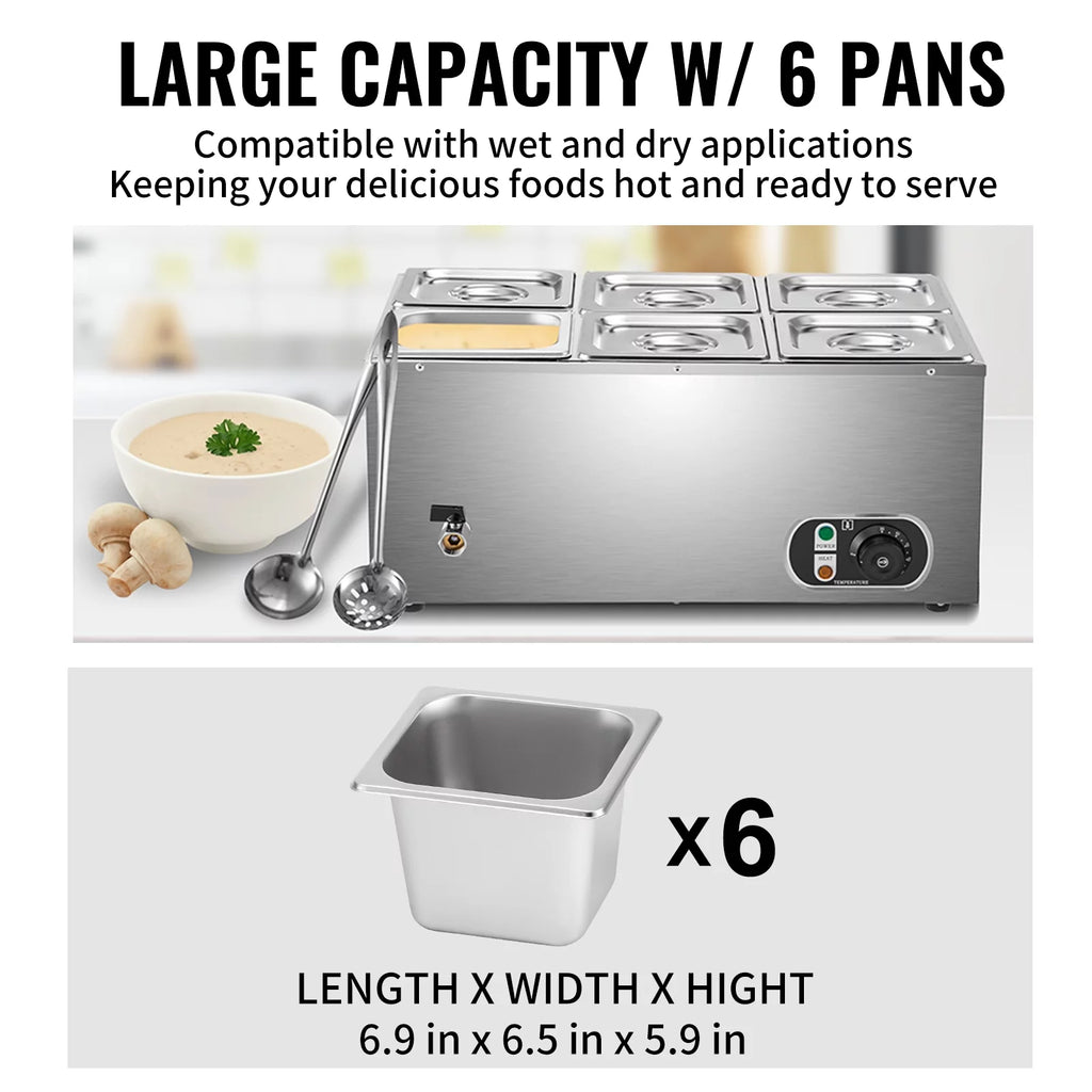 110V 6-Pan Stainless Steel Commercial Food Warmer U745