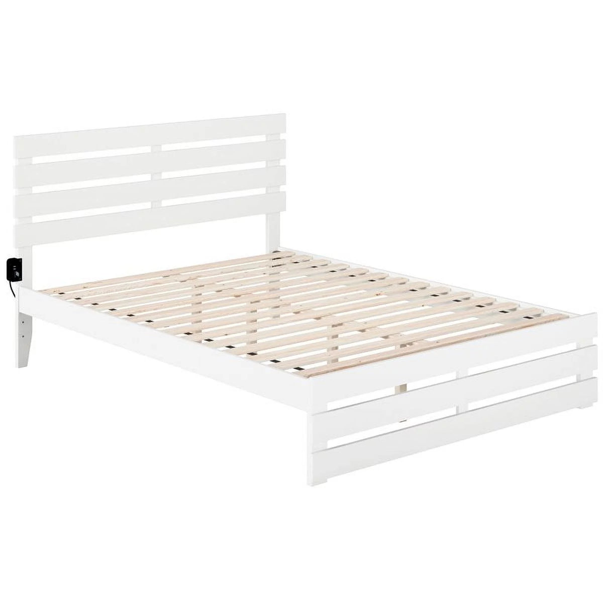 White Solid Wood Queen Bed with Footboard and USB Charger M9621