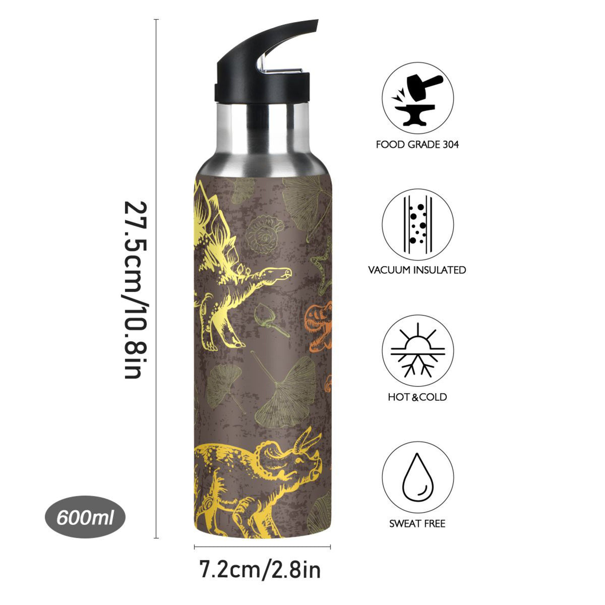 Stainless Steel Insulated Thermos Vacuum Flask Water Bottle with Straw Lid X3579