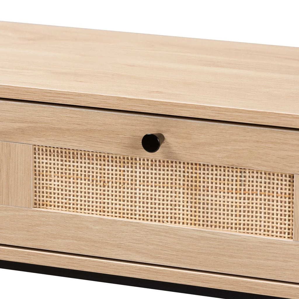 Brown and Black 2-Drawer Console Table with Rattan Accent I223158